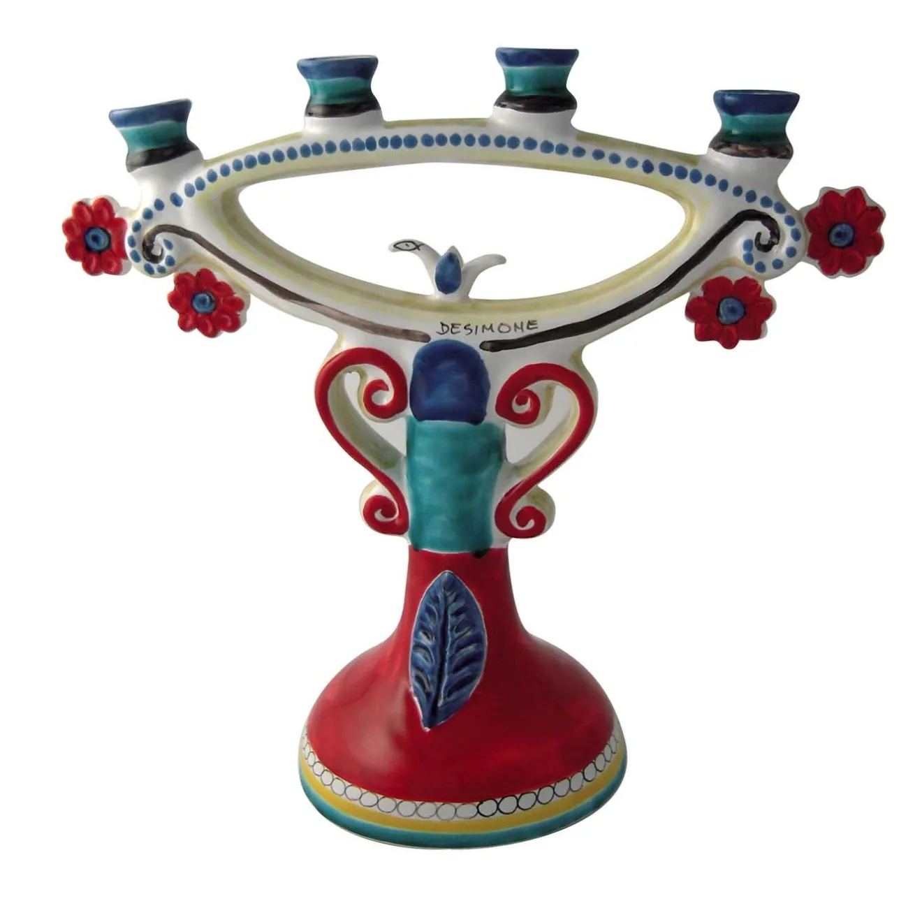 Ceramiche De Simone Portacandele a quattro bracci in ceramica