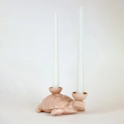 Ceramica Gatti 1928 Portacandele in Ceramica Fiamme Bestiali Tartaruga Rosa