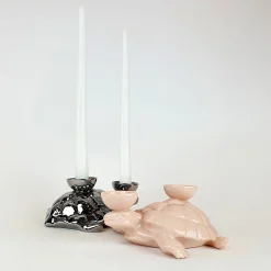 Ceramica Gatti 1928 Portacandele in Ceramica Fiamme Bestiali Tartaruga Rosa