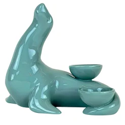 Ceramica Gatti 1928 Portacandele in Ceramica Fiamme Bestiali Foca Grigia/Azzurra