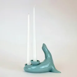 Ceramica Gatti 1928 Portacandele in Ceramica Fiamme Bestiali Foca Grigia/Azzurra