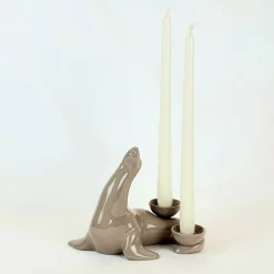 Ceramica Gatti 1928 Portacandele in Ceramica Fiamme Bestiali Foca Taupe