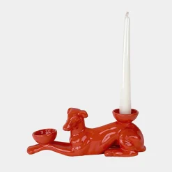 Ceramica Gatti 1928 Portacandele in Ceramica Fiamme Bestiali Levriero Rosso Aragosta