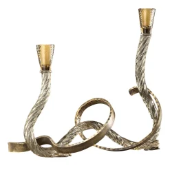 Aina Kari Portacandele Ribbon in Vetro di Murano Champagne e Ottone Curvato a Mano