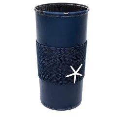 Marricreo Portaombrelli in ecopelle blu con inserti in corda