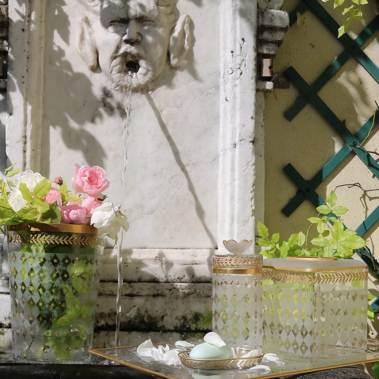 Griffe Montenapoleone by Vetrerie di Empoli Portasapone in vetro con foglie d'oro e d'alloro