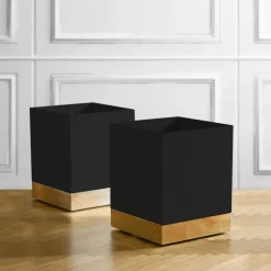 Molto Collectibles Portavaso a Rotelle In Metallo Nero E Ottone a Base Quadrata