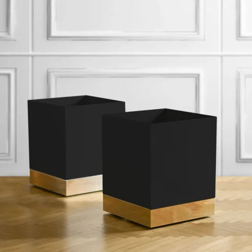 Molto Collectibles Portavaso a Rotelle In Metallo Nero E Ottone a Base Quadrata