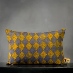 The House of Lyria Pungitopo Cus rettangolare in velluto giallo e blu con motivo a diamanti