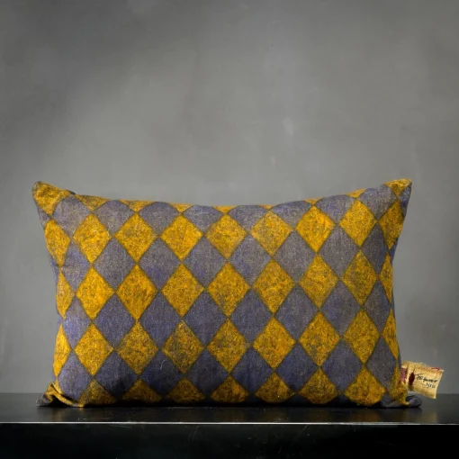 The House of Lyria Pungitopo Cus rettangolare in velluto giallo e blu con motivo a diamanti