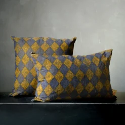The House of Lyria Pungitopo Cus rettangolare in velluto giallo e blu con motivo a diamanti