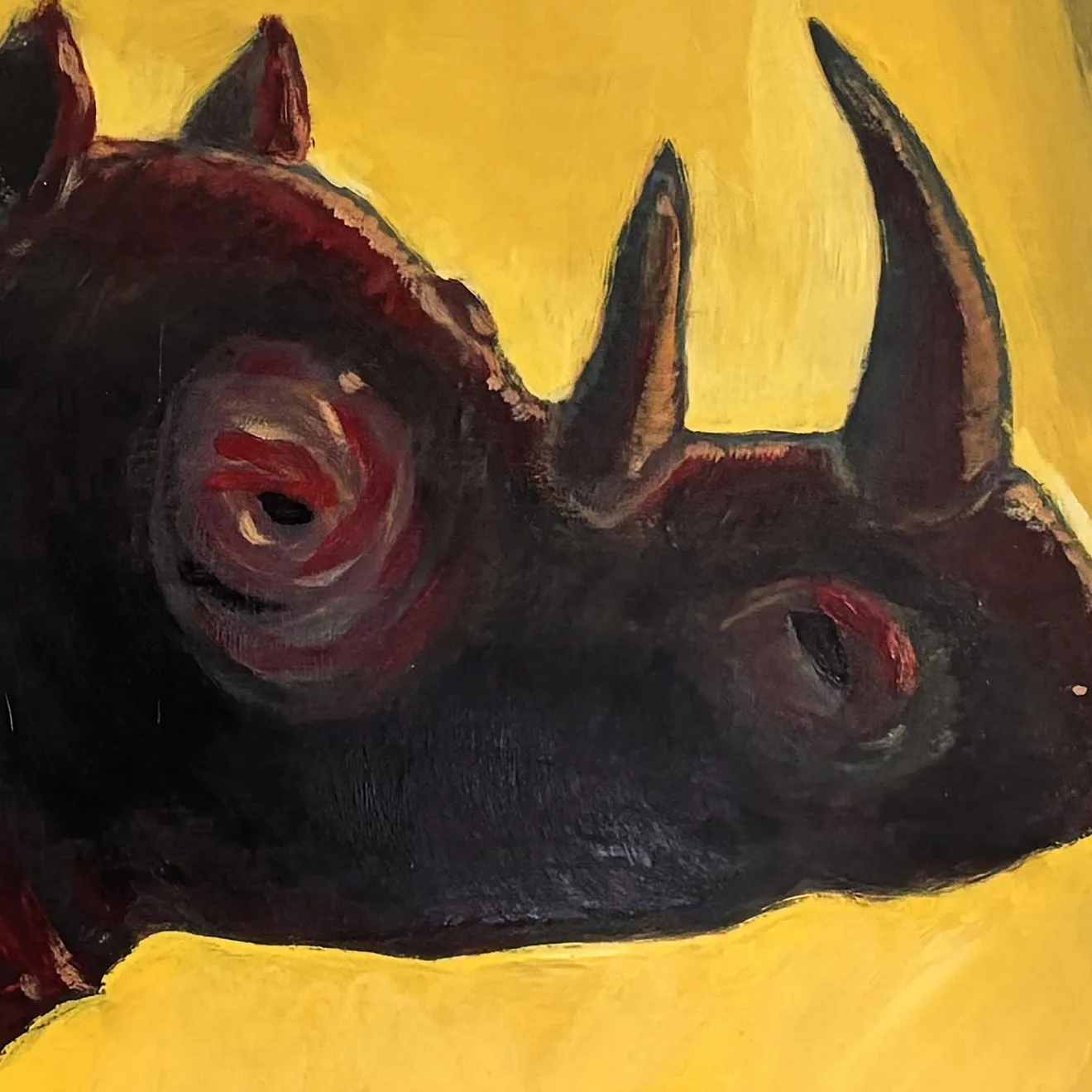 Daniele Nannini Rinoceronte nell'erba secca della savana Pittura a smalto su legno