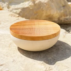 Pimar Limestone Rito N. 3 E Coppa in Pietra Leccese con Coperchio in Legno d'Ulivo