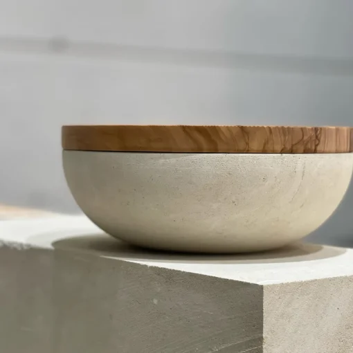 Pimar Limestone Rito N. 3 E Coppa in Pietra Leccese con Coperchio in Legno d'Ulivo