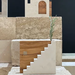 Pimar Limestone Ruderi 06 Scultura in Legno d'Ulivo e Pietra Leccese