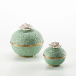 Cattin Porcellane Scatola grande damascata con rosa