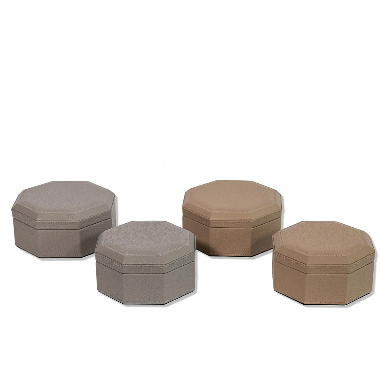 Cassigoli Scatola Ottagonale Del Monte 17 in Legno e Pelle Tamarone Beige