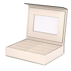 Pinetti Scatola per occhiali in pelle beige con specchio