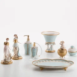 Cattin Porcellane Scatola piccola in damasco turchese con rosa