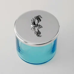 Greggio Scatola Portagioie Riviera in Cristallo Blu con Manico a Forma di Cavalluccio Marino