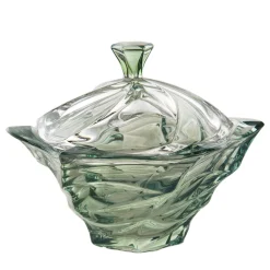 Creart Scatola Rotonda in Vetro Verde Twister 03 con Coperchio