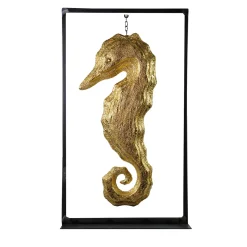 PB Studio Artigiano Scultura con cornice in oro a forma di cavalluccio marino