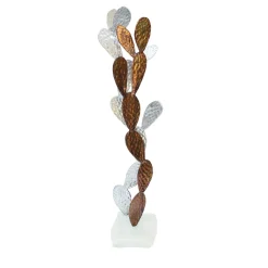 Officine Salvetti Scultura decorativa cactus doppia vite misto in alluminio naturale e bronzato