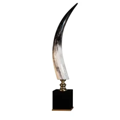 Petri Firenze Scultura di corno verticale con base in ottone dorato 24K
