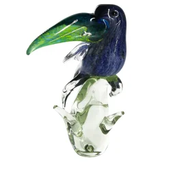 Madeforsoul Scultura di Tucano in Vetro di Murano Trasparente, Verde e Blu