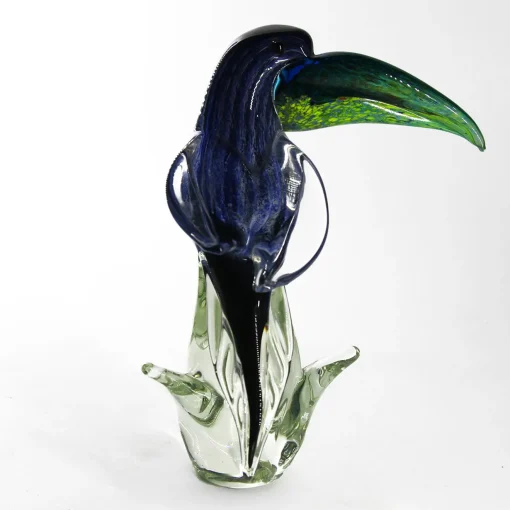 Madeforsoul Scultura di Tucano in Vetro di Murano Trasparente, Verde e Blu