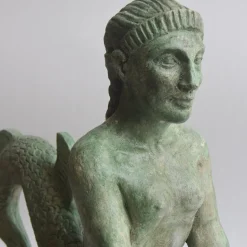 Todini Sculture Scultura in ceramica bronzea della Sirena etrusca su base in marmo marquinia
