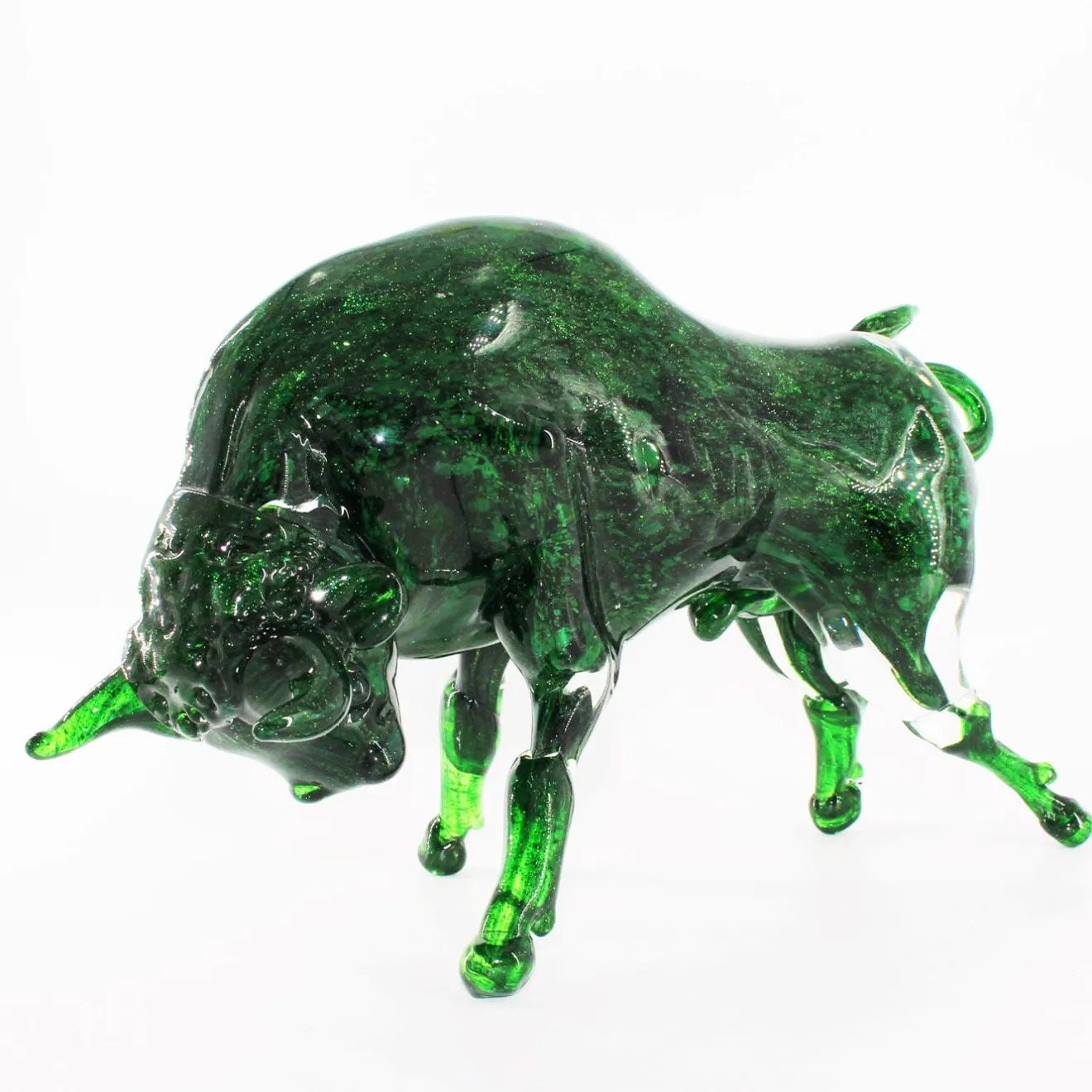 Madeforsoul Scultura in vetro di Murano con toro verde