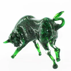 Madeforsoul Scultura in vetro di Murano con toro verde