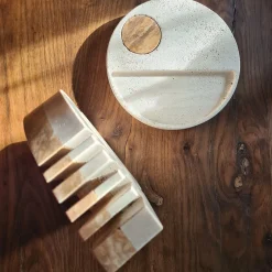 Espidesign by Paola Speranza Scultura Moon Double Face in Travertino Romano e Persiano
