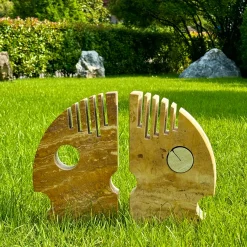 Espidesign by Paola Speranza Scultura Moon Double Face in Travertino Romano e Persiano