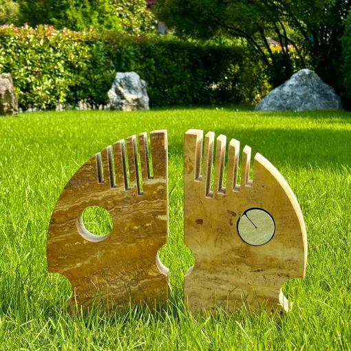 Espidesign by Paola Speranza Scultura Moon Double Face in Travertino Romano e Persiano