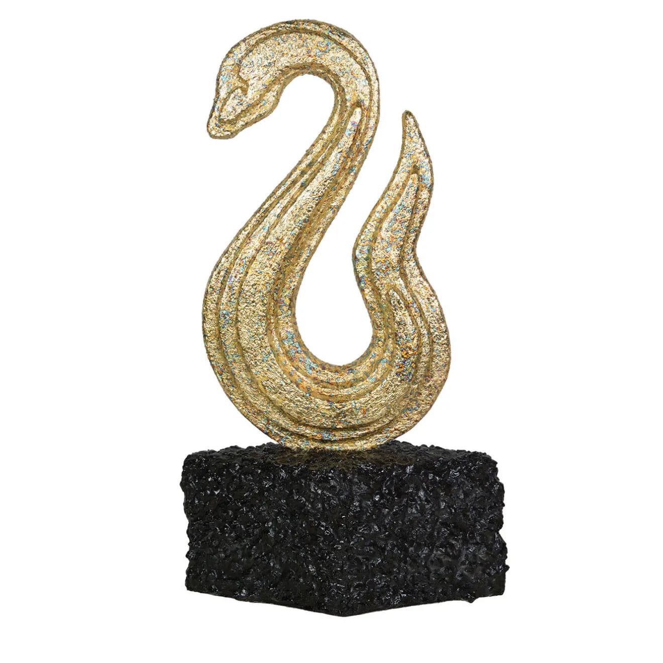 PB Studio Artigiano Scultura Serpente Dorato Con Base In Scaglie Di Marmo
