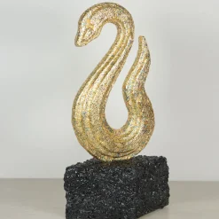 PB Studio Artigiano Scultura Serpente Dorato Con Base In Scaglie Di Marmo