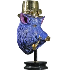 Fonderia Artistica Ruocco Scultura testa di cinghiale in bronzo blu