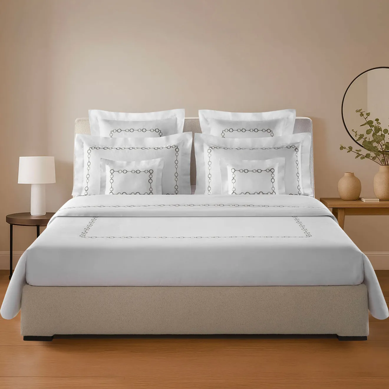 Biancoperla Set copripiumino ricamato Recoleta in Cotone Satinato Bianco