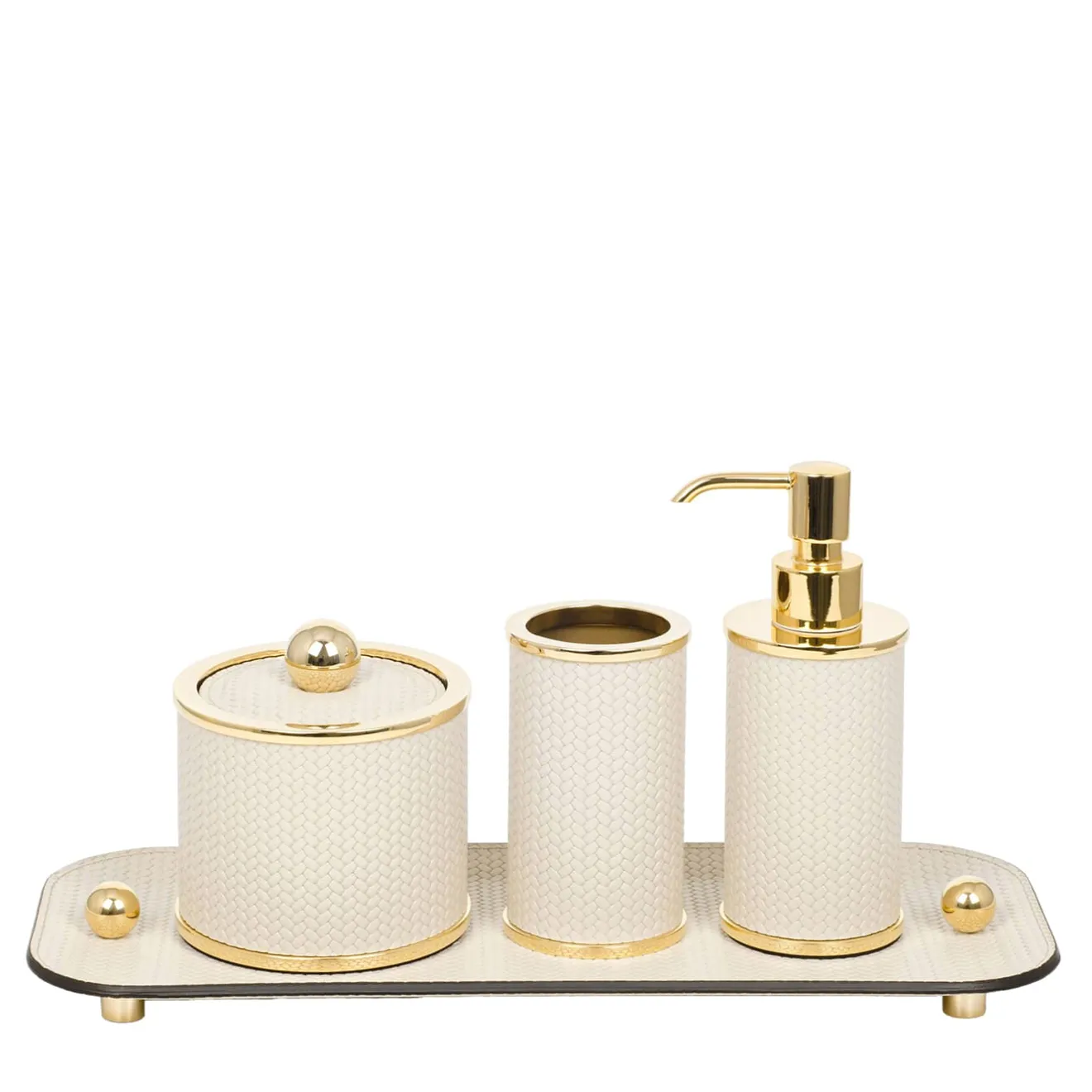 Pinetti Set da bagno Olimpia 4 pezzi rotondo in pelle oro/beige