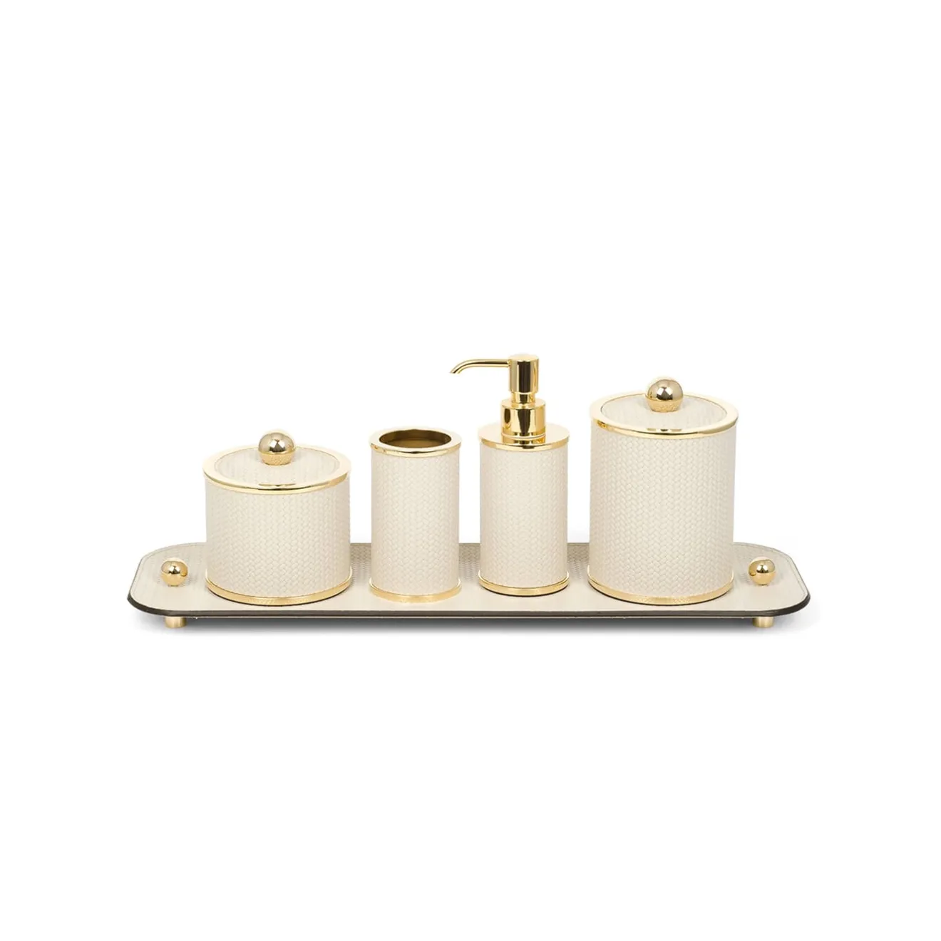 Pinetti Set da bagno Olimpia 4 pezzi rotondo in pelle oro/beige