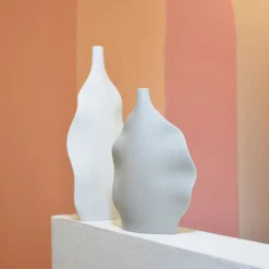 Lineasette Set di 2 bottiglie decorative in ceramica a onde marine