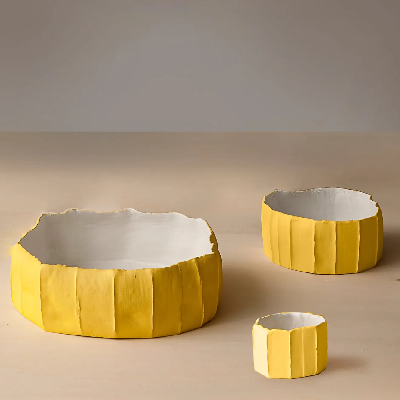 Paola Paronetto Set di 3 Ciotole Ninfea Low Corteccia C/11Giallo Sole