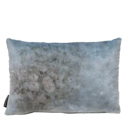 Instabilelab Set di 2 Cuscini Rettangolari in Velluto Azzurro Chiaro con Motivo Fiori