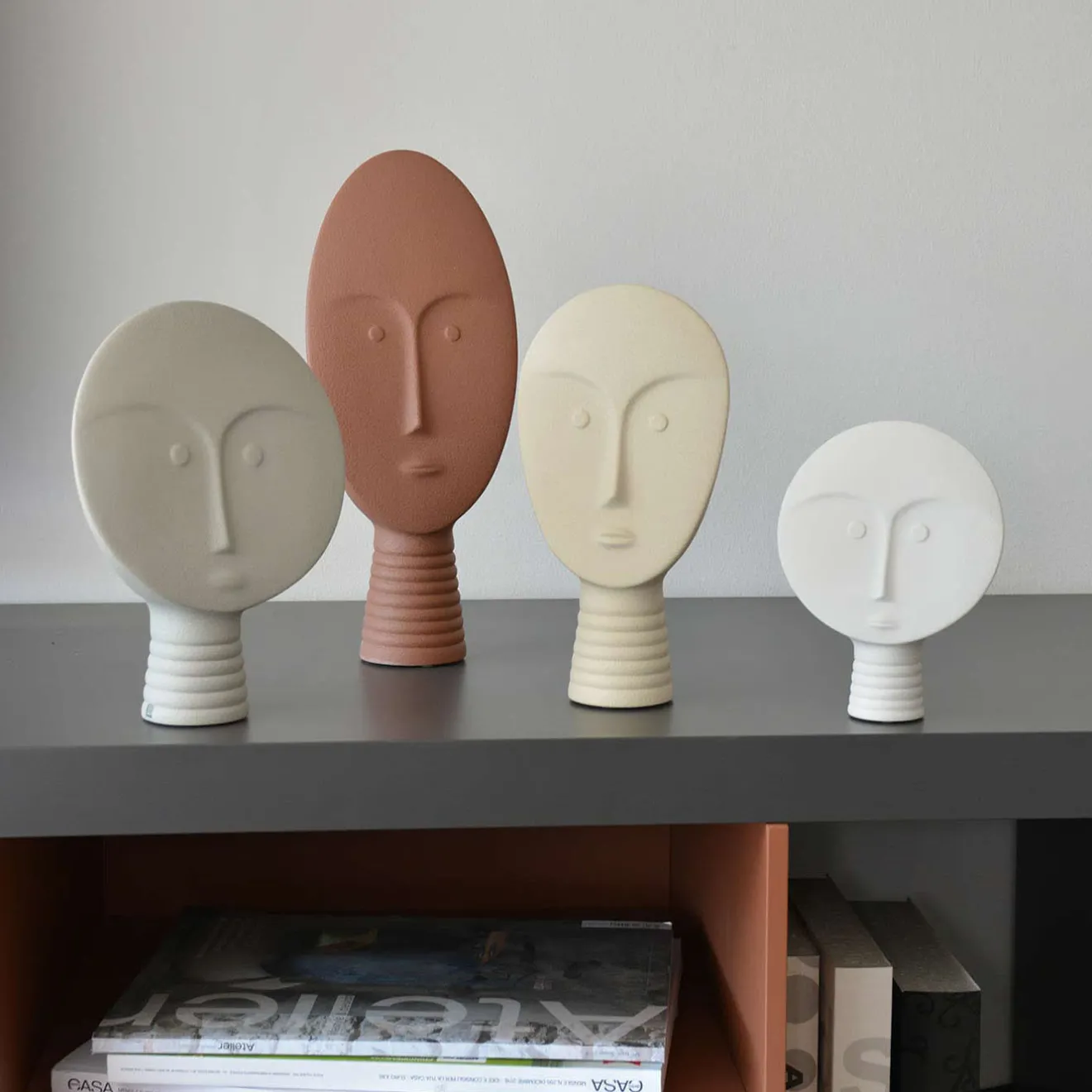 Lineasette Set di 4 maschere decorative bianche e marroni