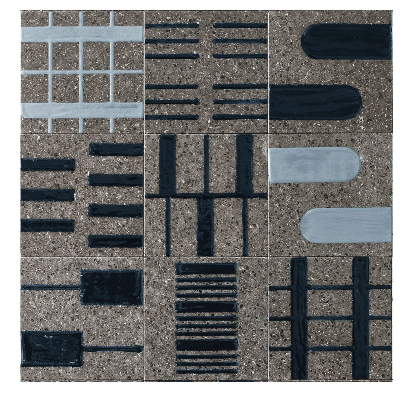 Ninefifty Set di 44 piastrelle blu e grigie Alfabeto di Margherita Rui