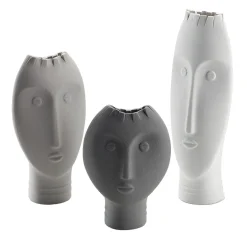 Lineasette Set di 3 vasi Moai bianchi e grigi