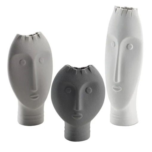 Lineasette Set di 3 vasi Moai bianchi e grigi