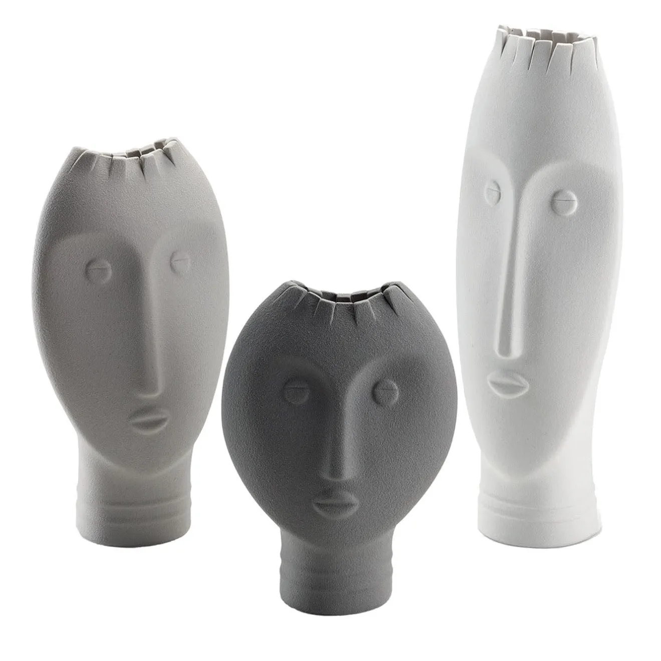 Lineasette Set di 3 vasi Moai bianchi e grigi